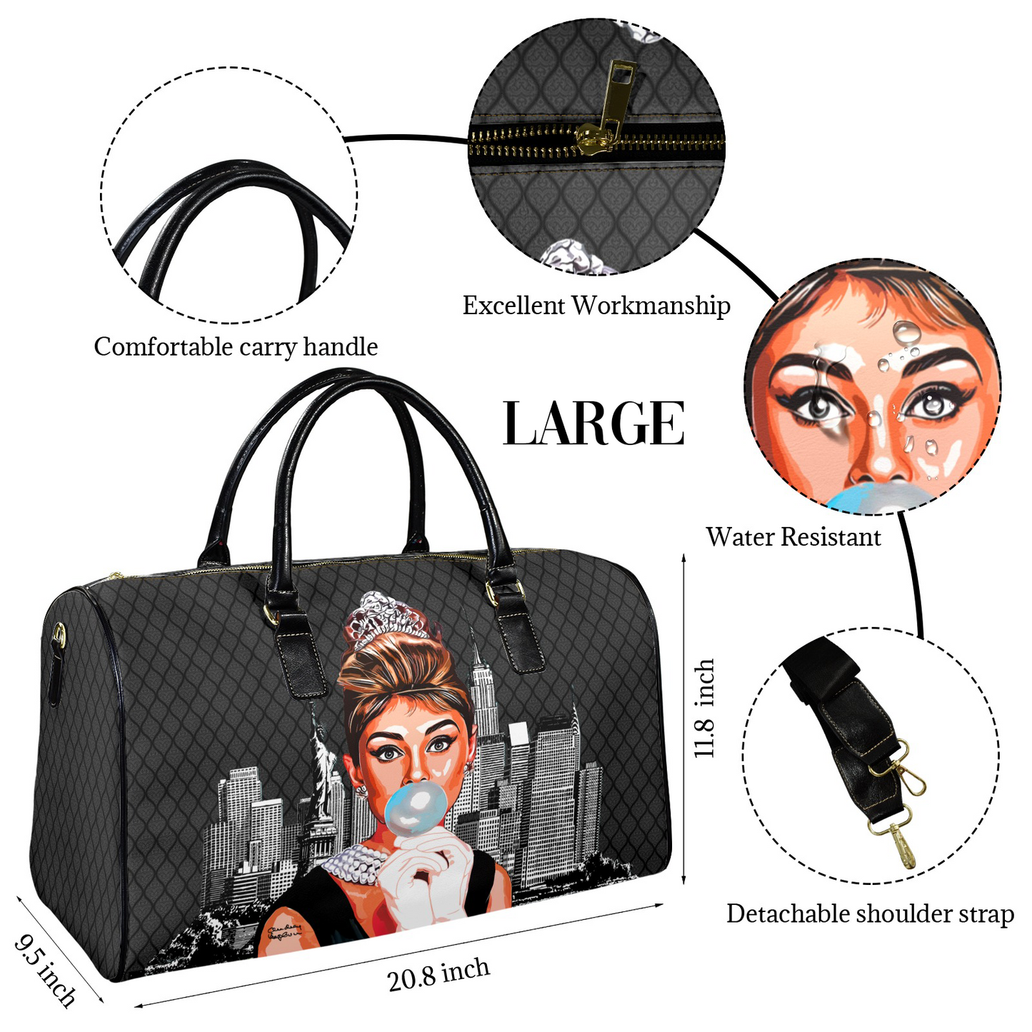 Audrey Hepburn Black Meridian Travel Bag