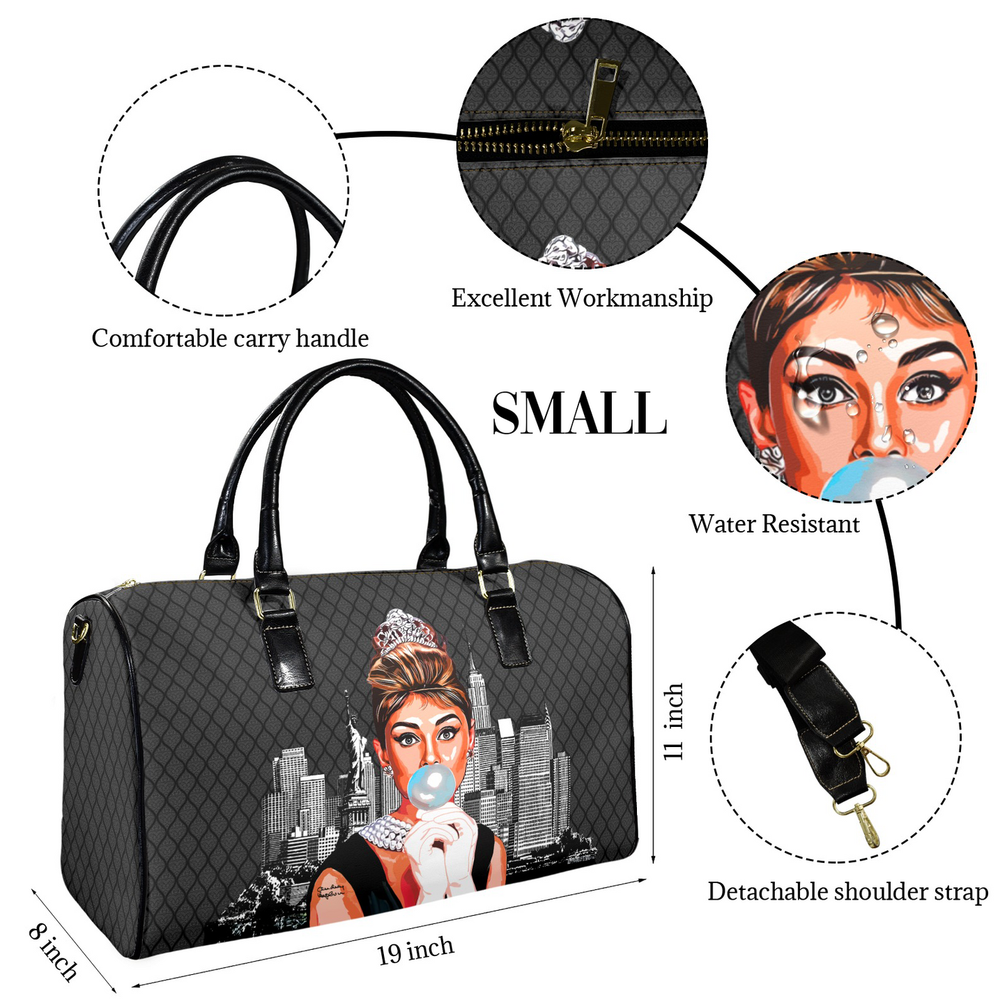 Audrey Hepburn Black Meridian Travel Bag